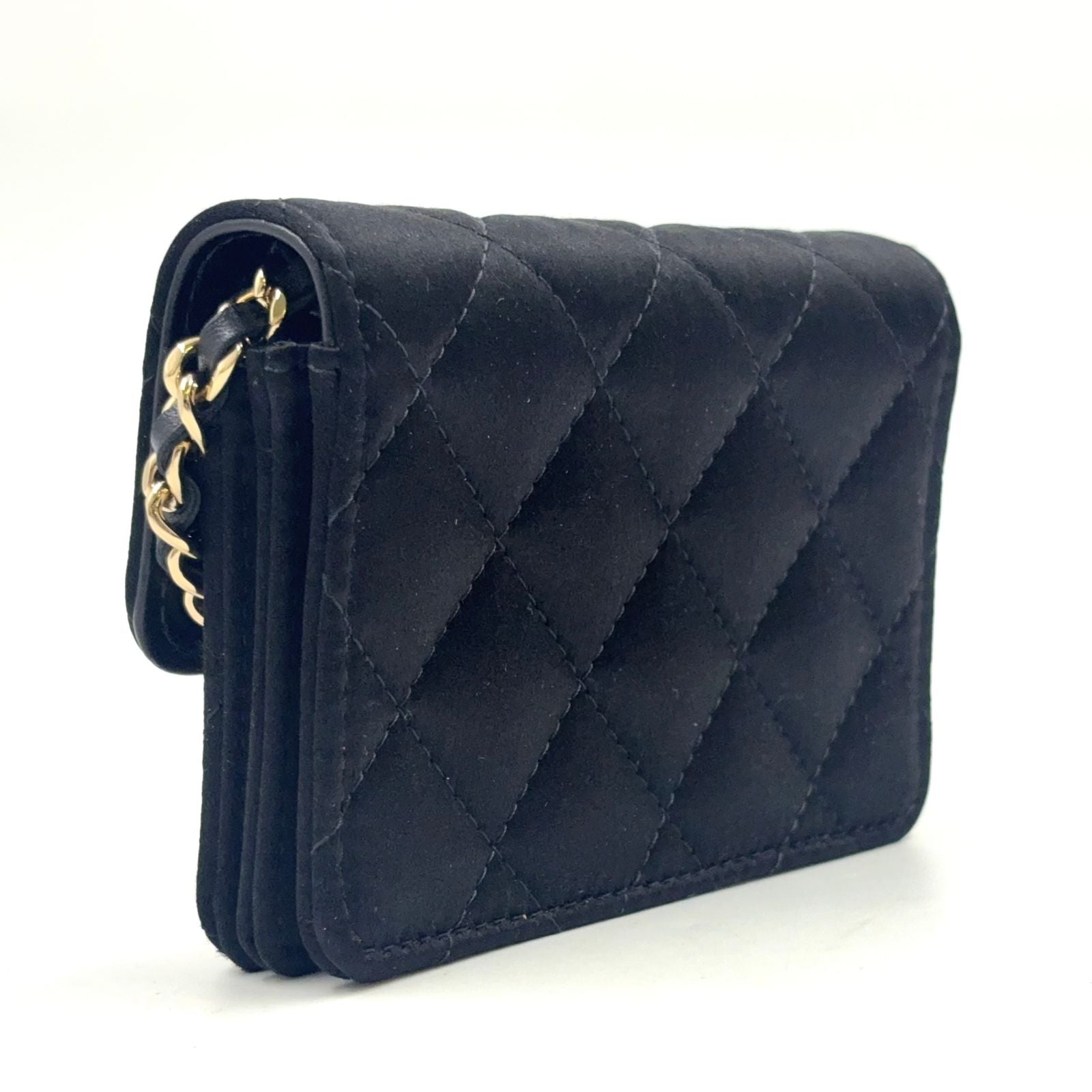 Chanel Quilted Camellia Ribbon Leather Satin Fabric Black White Minishoulder — view 2