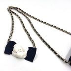 Chanel Quilted Camellia Ribbon Leather Satin Fabric Black White Minishoulder — view 7