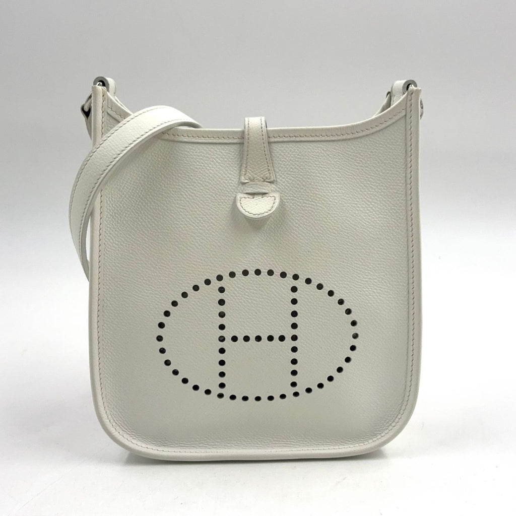 Hermes Evelyne TPM Taurillon Leather White Shoulder Bag Silver