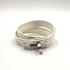 Hermes Kelly Double Tour Leather Metal White Bracelet Silver