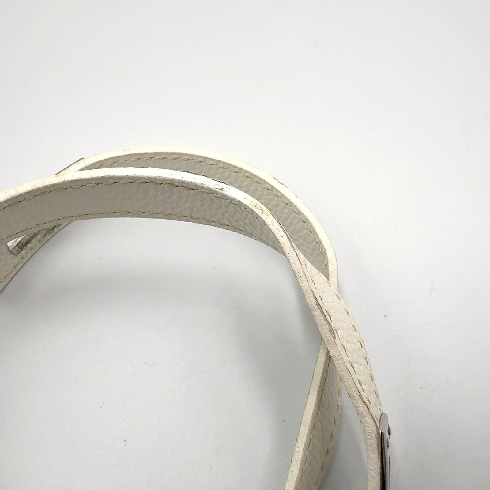 Hermes Kelly Double Tour Leather Metal White Bracelet Silver — view 8