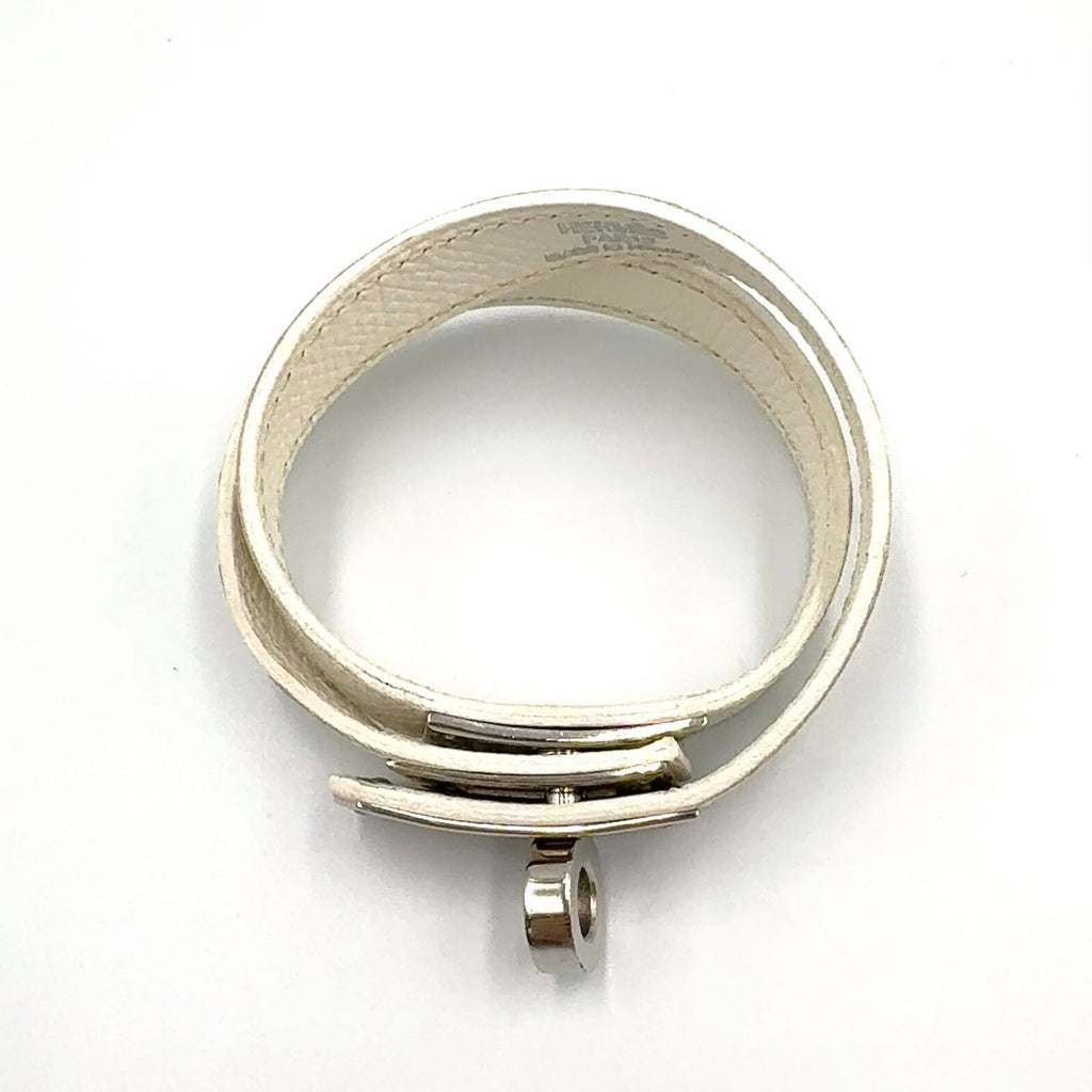 Hermes Kelly Double Tour Leather Metal White Bracelet Silver — view 3