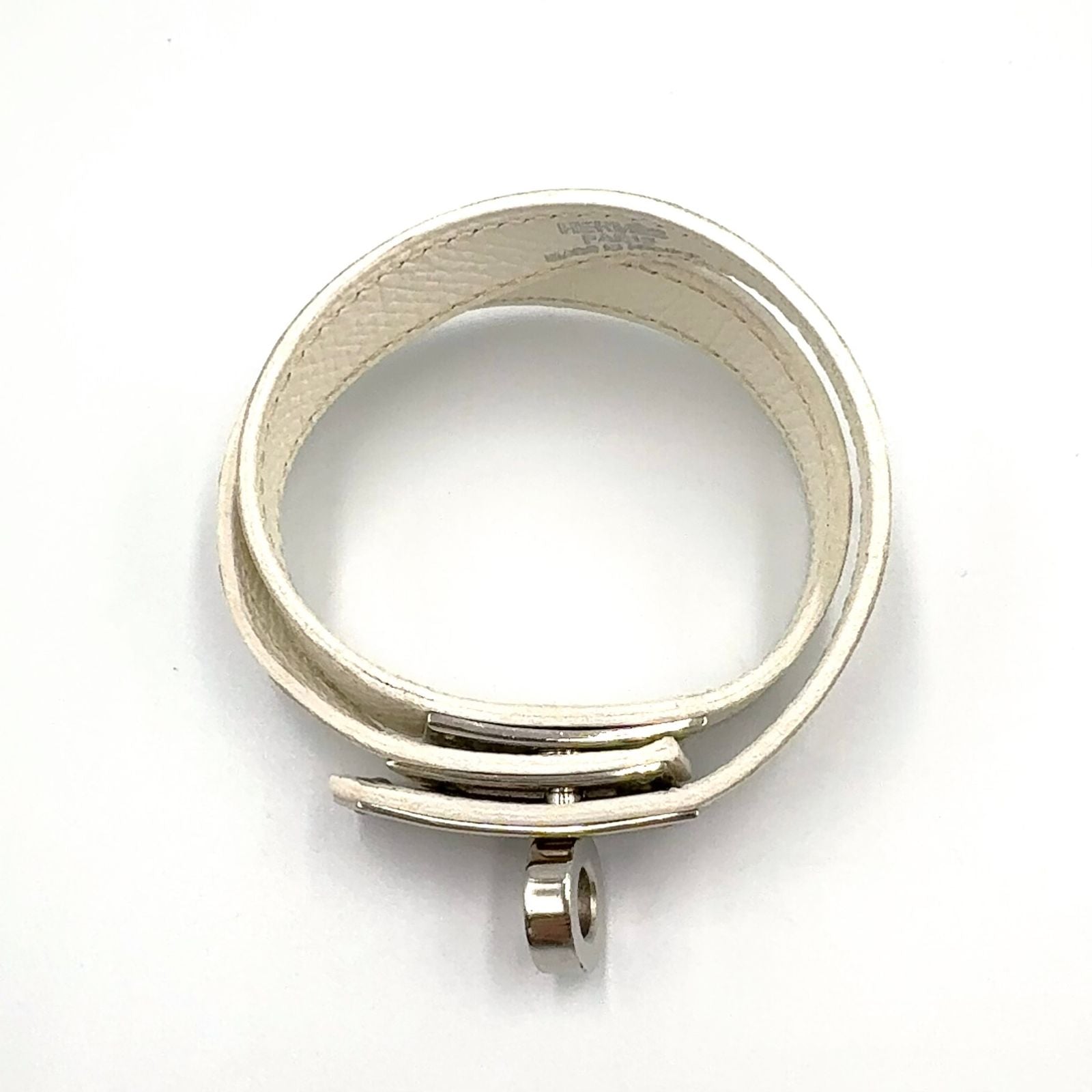 Hermes Kelly Double Tour Leather Metal White Bracelet Silver — view 3