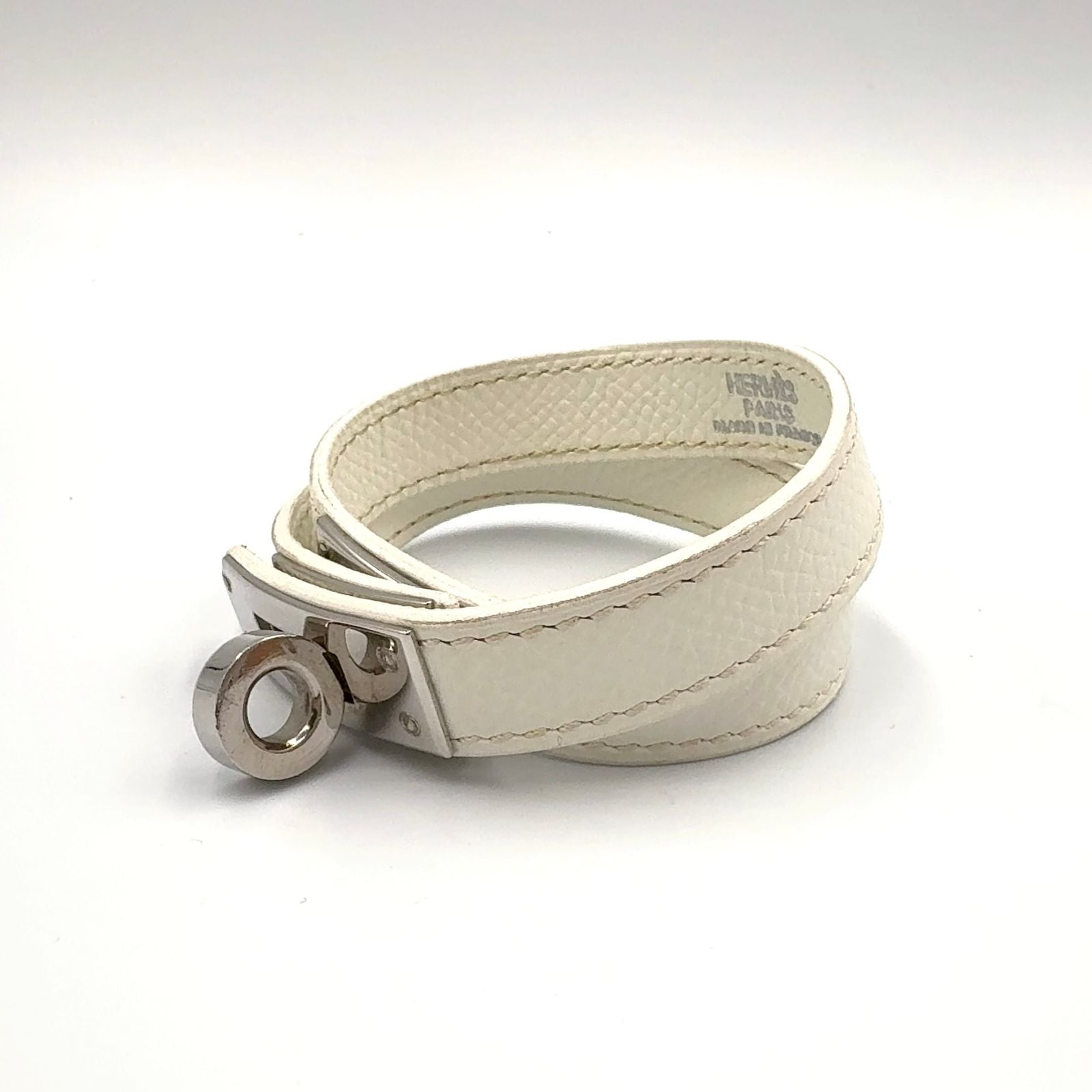 Hermes Kelly Double Tour Leather Metal White Bracelet Silver — view 2