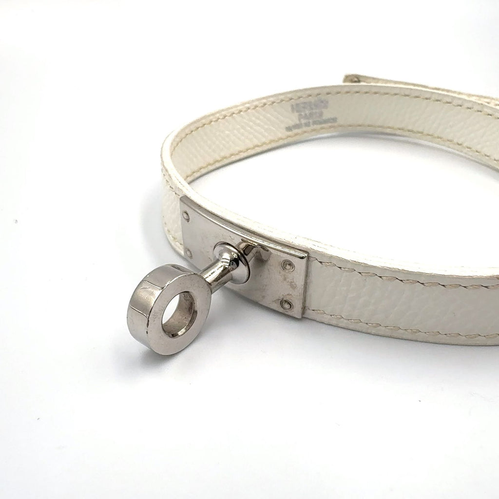 Hermes Kelly Double Tour Leather Metal White Bracelet Silver — view 6