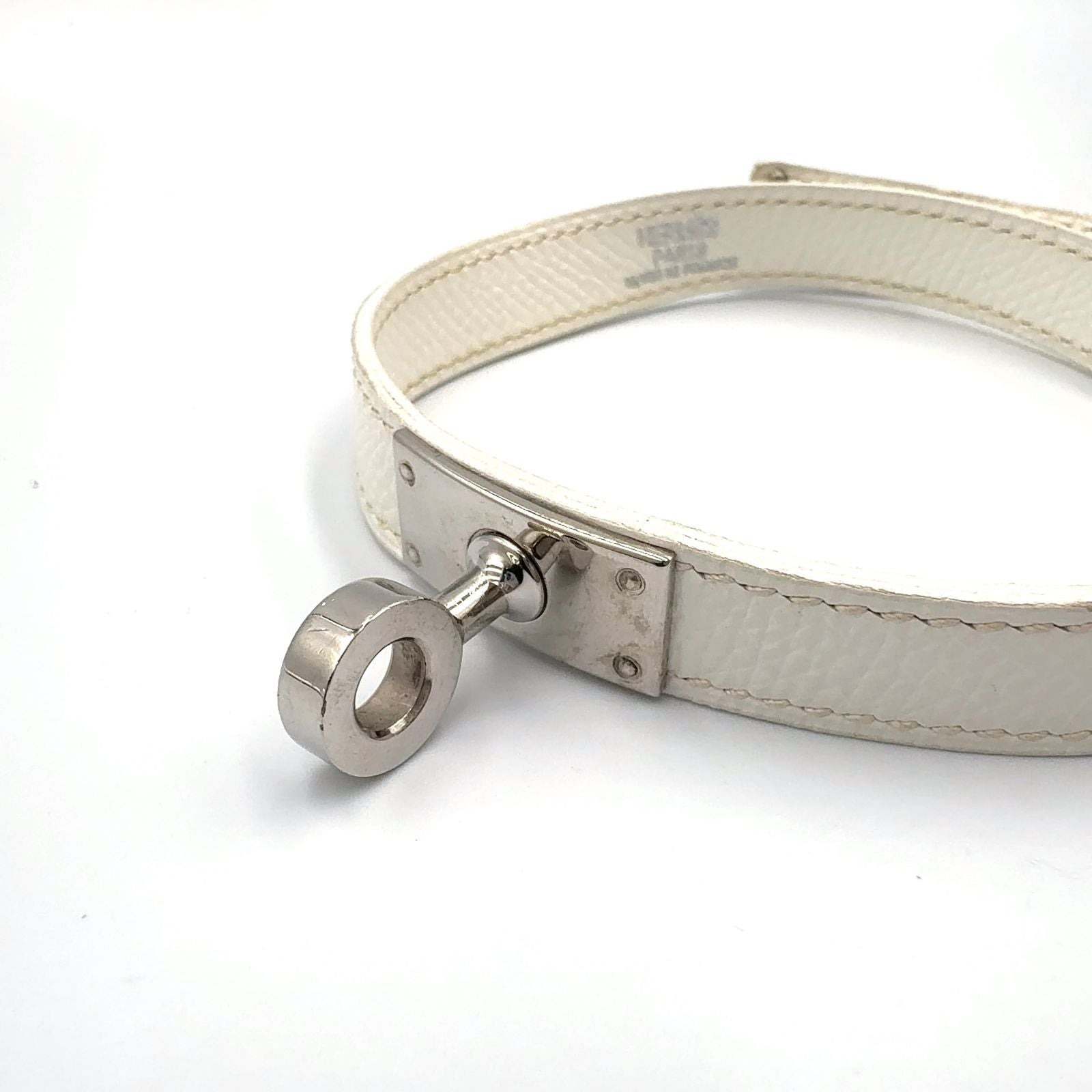 Hermes Kelly Double Tour Leather Metal White Bracelet Silver — view 6