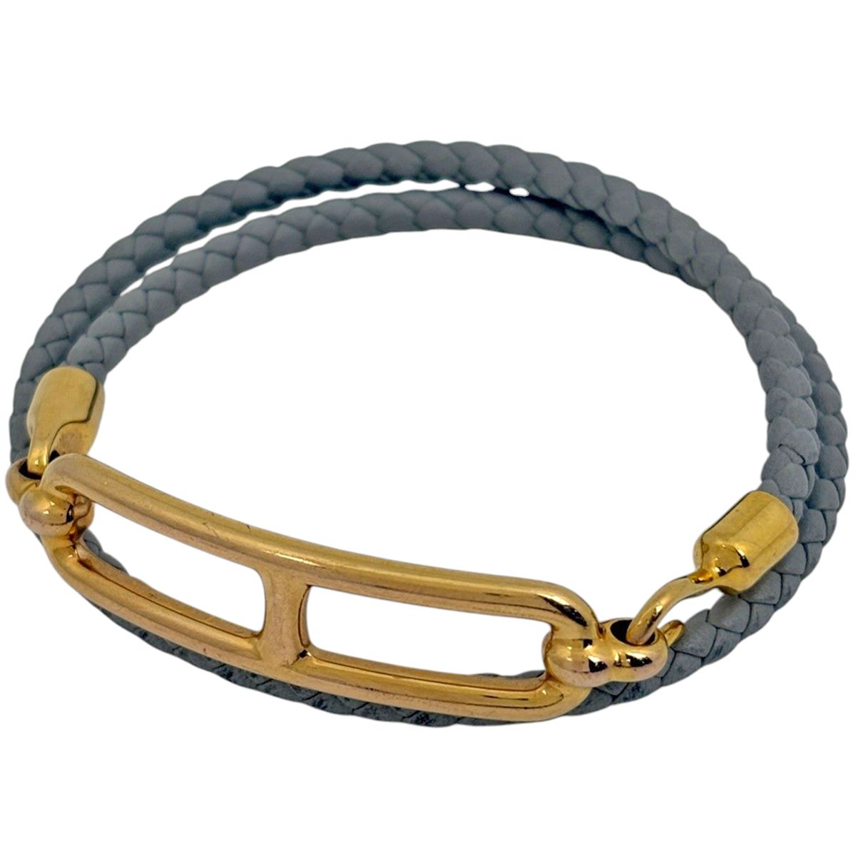 Hermes Roulis Double Tour Bracelet Leather Gold Gray