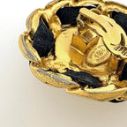 Chanel Earrings CC Logo Leather Gold Black — view 4