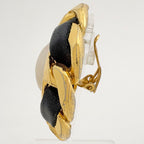 Chanel Earrings CC Logo Leather Gold Black — view 2