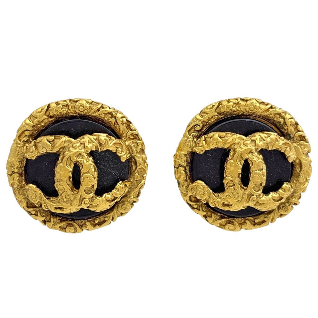 Chanel Earrings CC Logo Round Gold Plated
