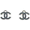Chanel Earrings CC Logo Silver Plated Rhinestone Blue
