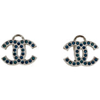 Chanel Earrings CC Logo Silver Plated Rhinestone Blue