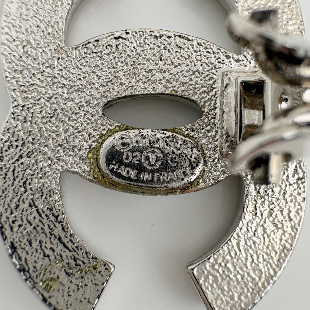Chanel Earrings CC Logo Silver Plated Rhinestone Blue — view 4