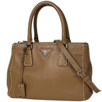 Prada Galleria Handbag 2-Way Stitch Leather Brown