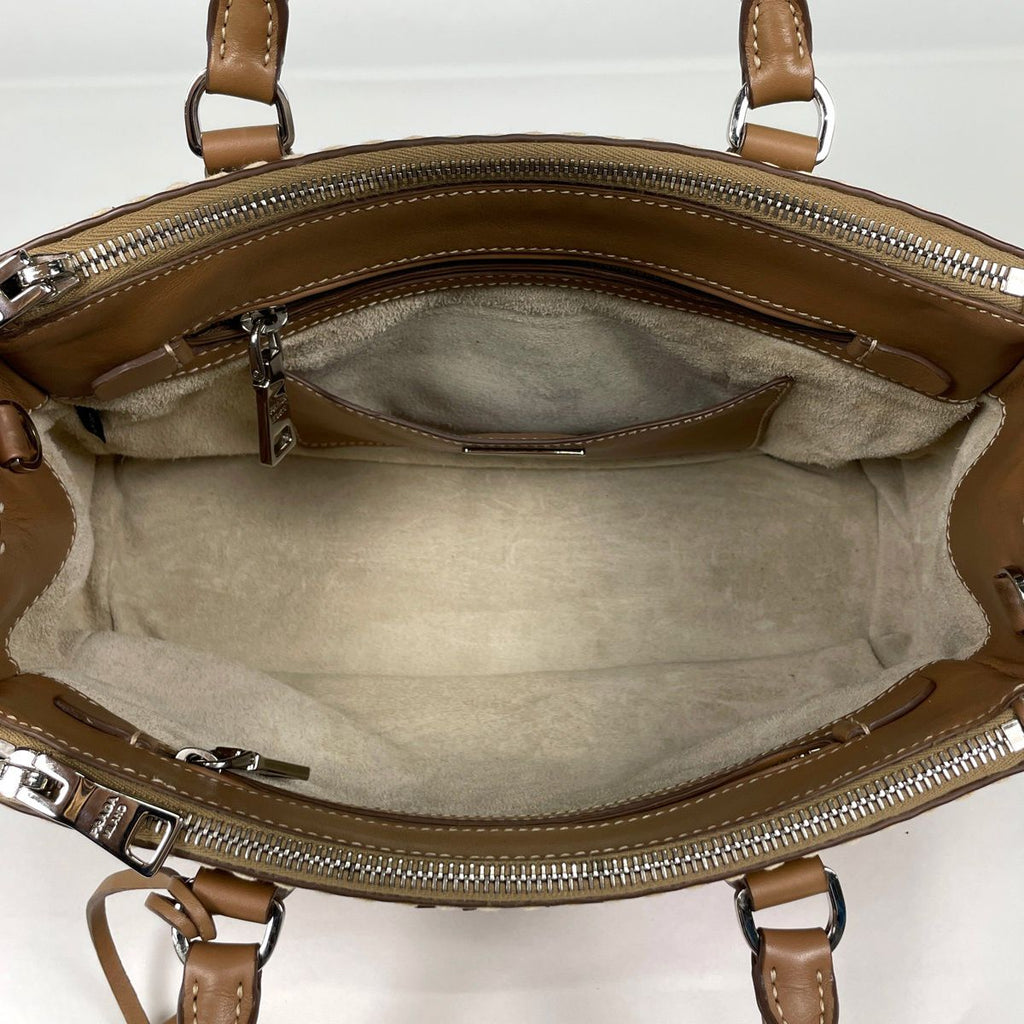 Prada Galleria Handbag 2-Way Stitch Leather Brown — view 8