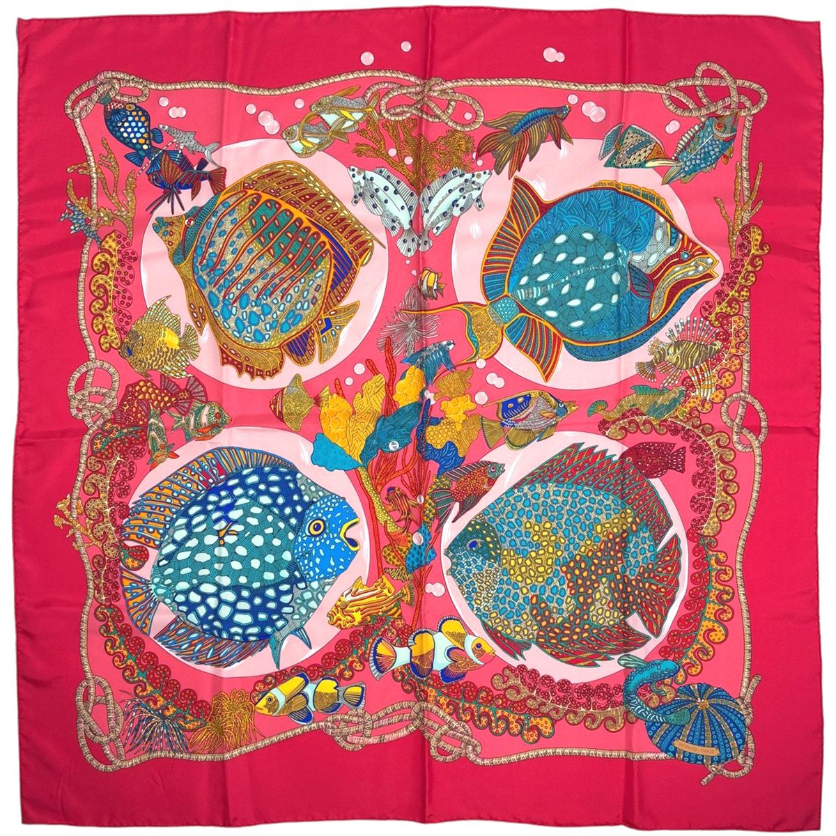 Hermes Carre 90 Grands Fonds Scarf Silk Pink