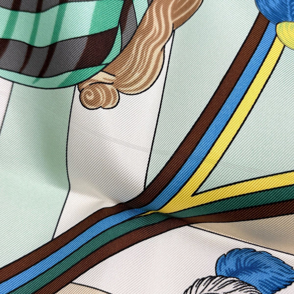 Hermes Carre 90 Chocs en Plumes Scarf Silk Lightgreen Multicolor — view 4