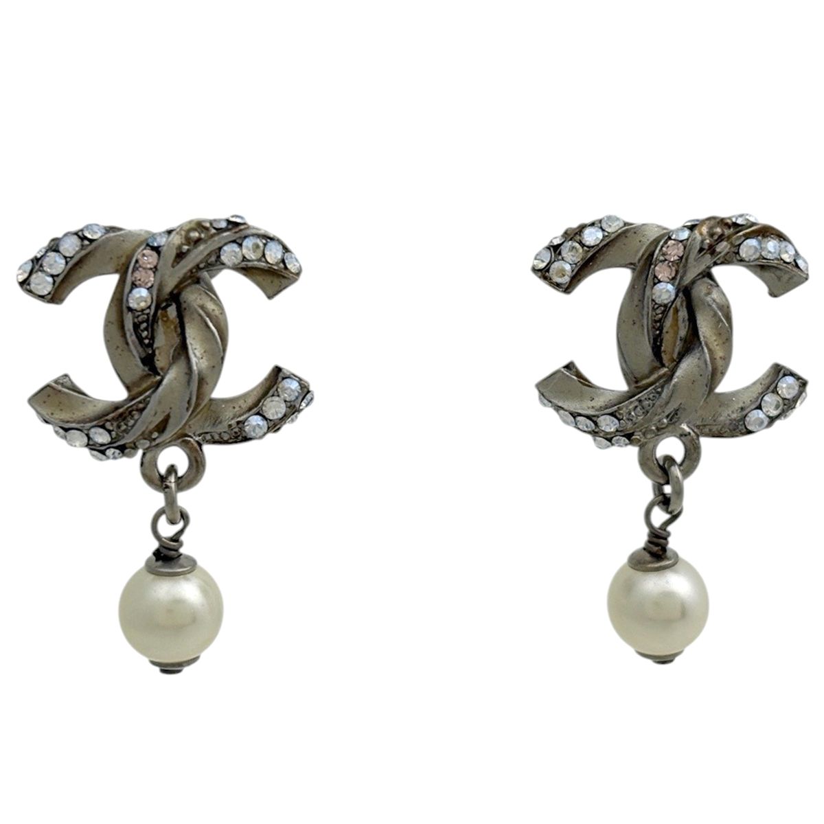 Chanel Earrings CC Logo Metal Rhinestone Fakepearl