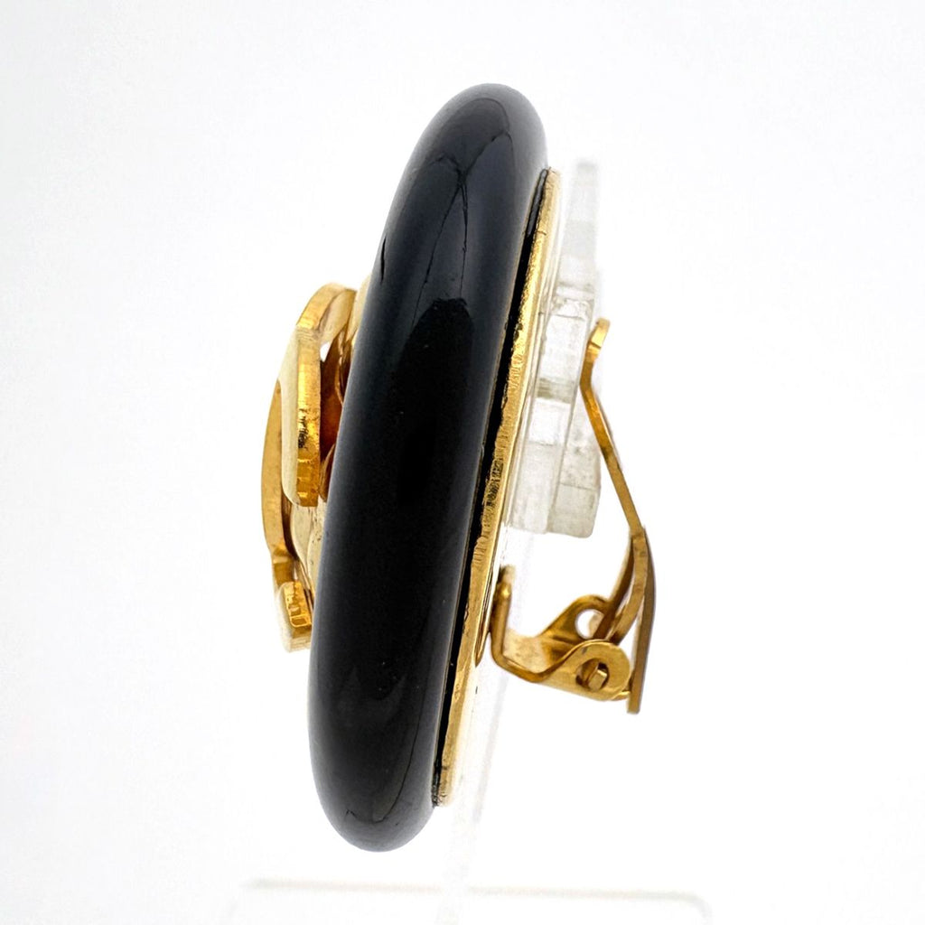 Chanel Earrings CC Logo Round Gold Plated Black — view 2