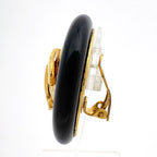 Chanel Earrings CC Logo Round Gold Plated Black — view 2
