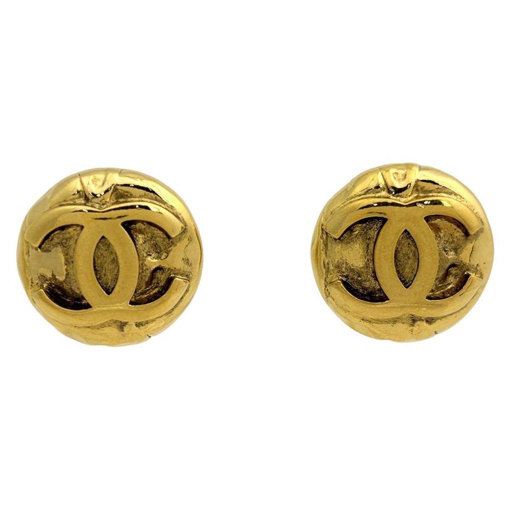 Chanel Earrings CC Logo Round Gold Plated