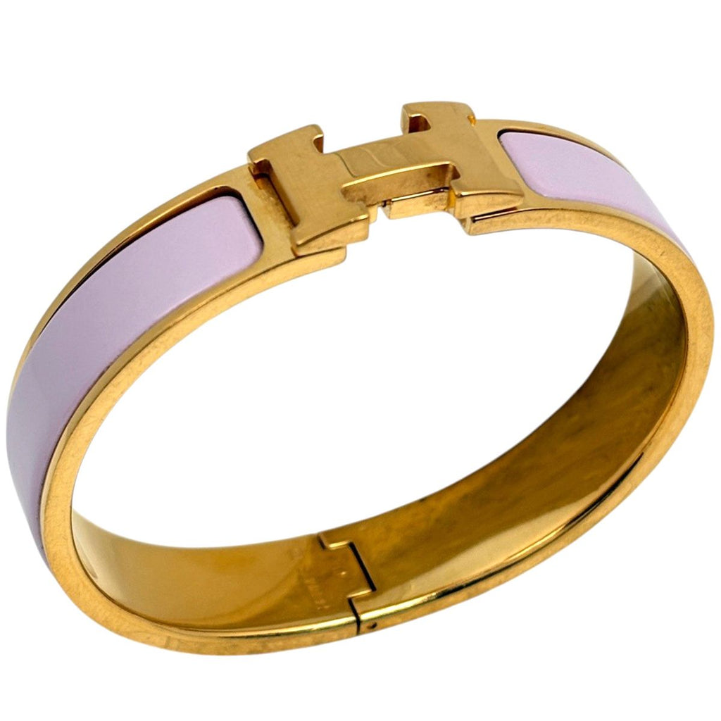 Hermes Click Bangle Enamel Bracelet Clic Clac Metal Silver Pink
