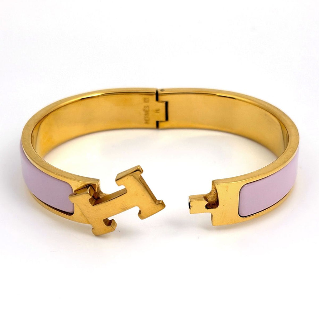 Hermes Click Bangle Enamel Bracelet Clic Clac Metal Silver Pink — view 2