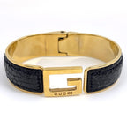 Gucci Bangle Leather Gold Black Bracelet — view 2