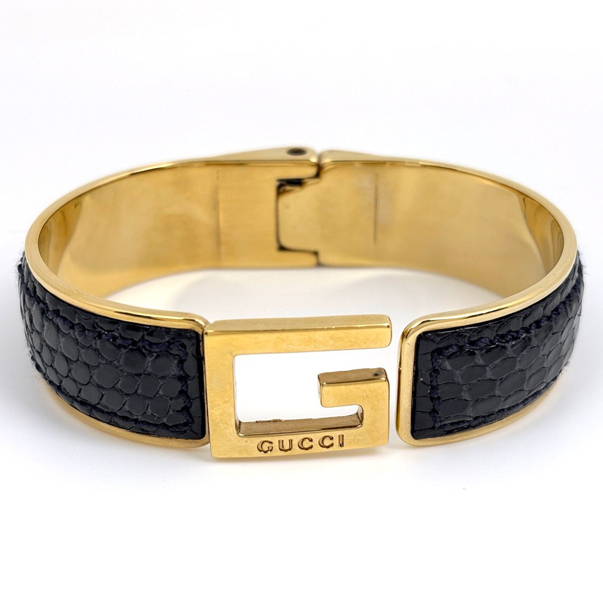 Gucci Bangle Leather Gold Black Bracelet — view 2