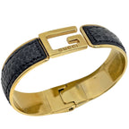 Gucci Bangle Leather Gold Black Bracelet