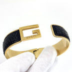 Gucci Bangle Leather Gold Black Bracelet — view 3