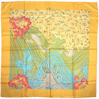 Hermes Carre 90 a Contre Courant Scarf Silk Yellow Multicolor