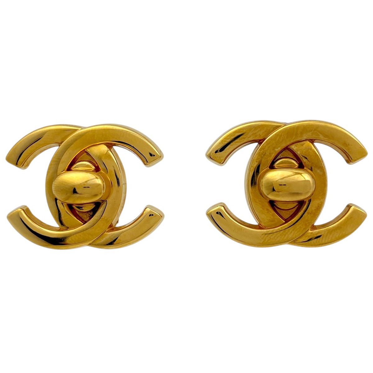 Chanel Earrings CC Logo Turnlock Gold Plated