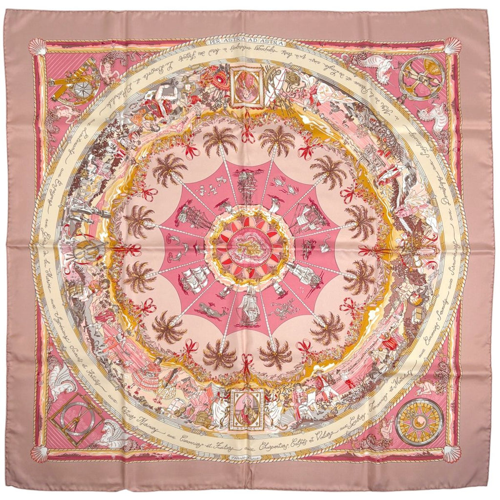 Hermes Carre 90 Per Astra AD Scarf Silk Pink Multicolor