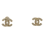 Chanel Earrings CC Logo Rhinestone Gold