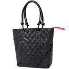 Chanel Cambon Line Tote CC Logo Handbag Leather Black