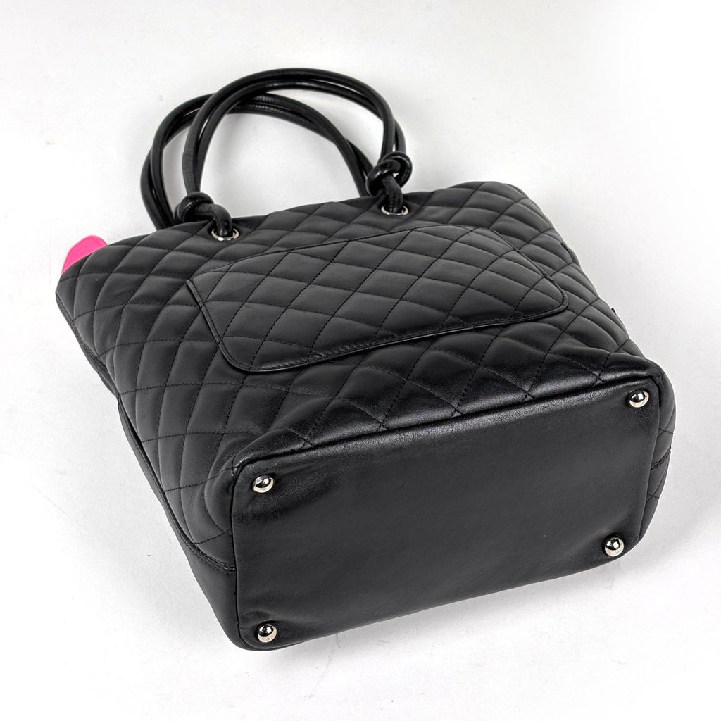 Chanel Cambon Line Tote CC Logo Handbag Leather Black — view 2