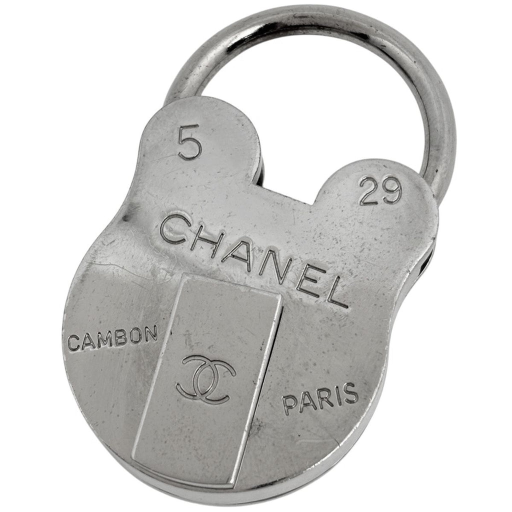 Chanel Charm CC Logo Padlock Metal Silver Keychain