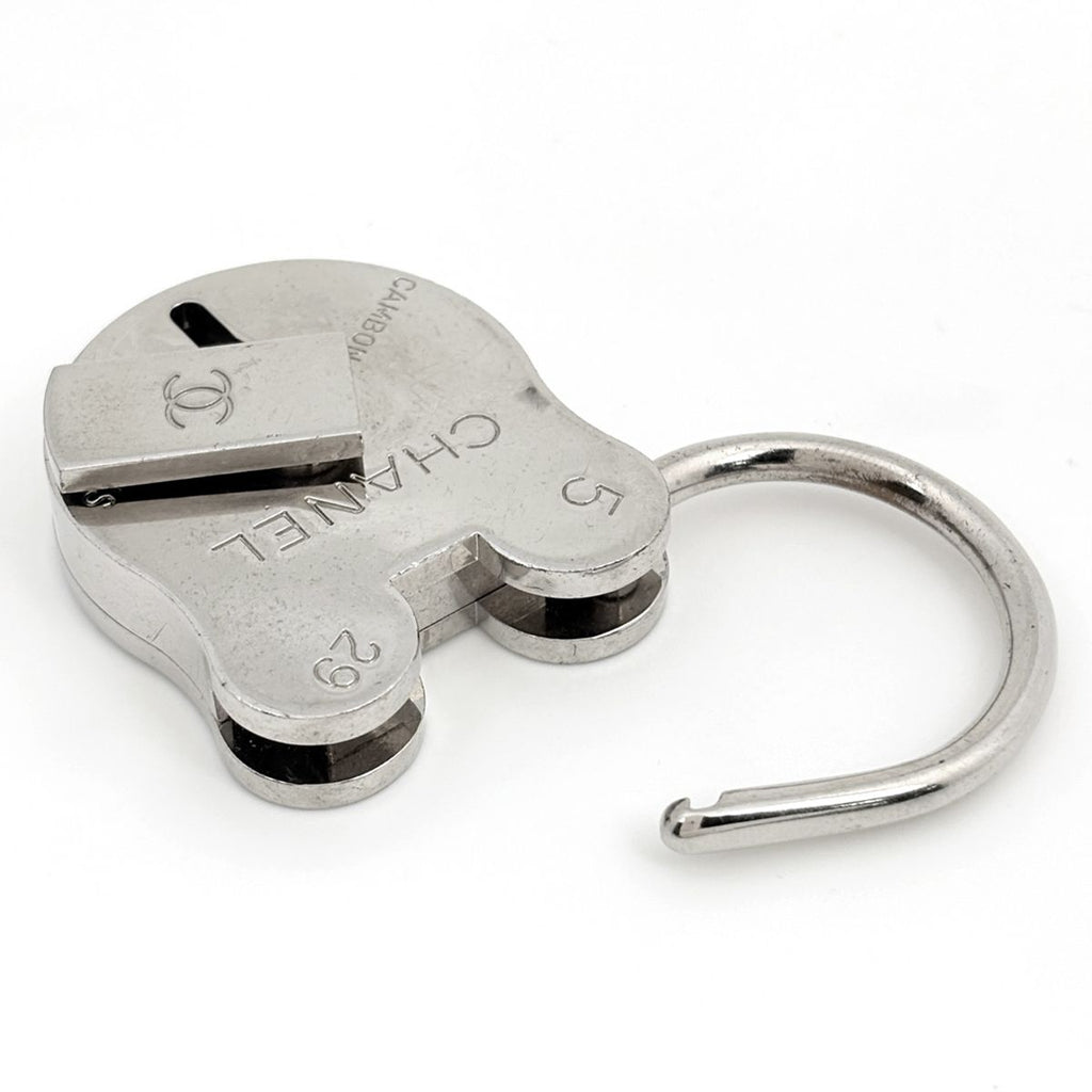 Chanel Charm CC Logo Padlock Metal Silver Keychain — view 3