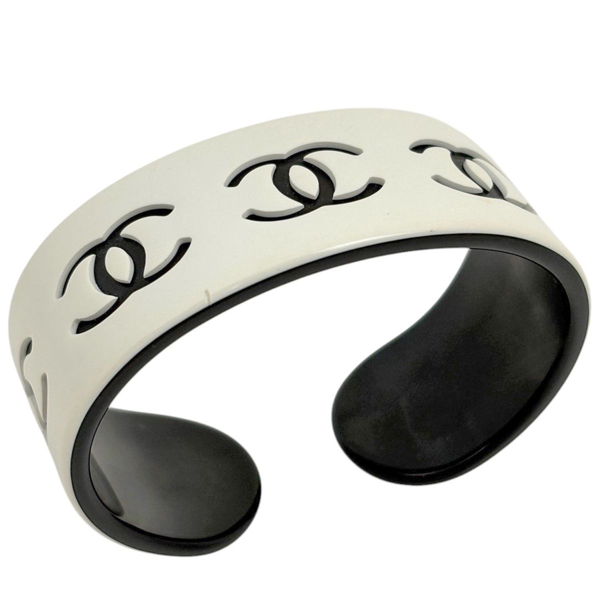 Chanel Bangle CC Logo Plastic White Bracelet
