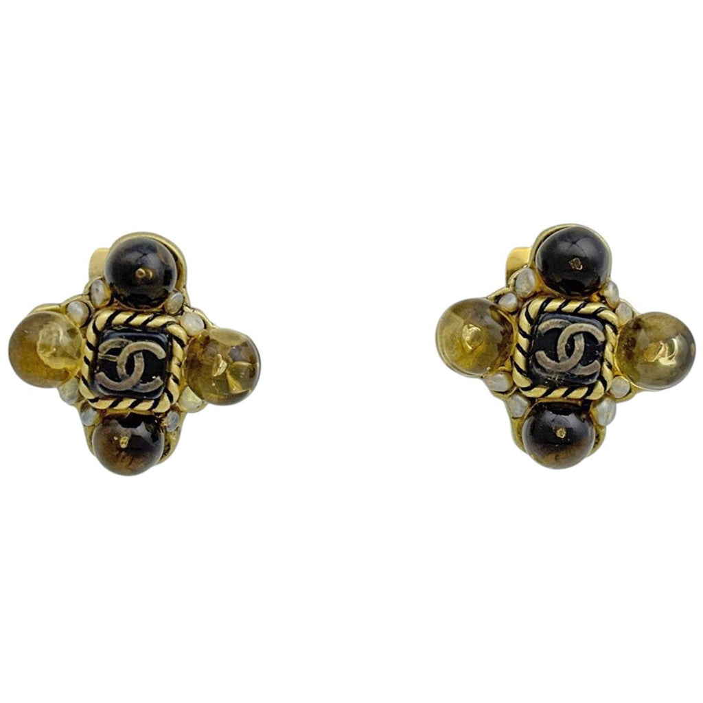 Chanel Earrings CC Logo Gripoix Color Brown