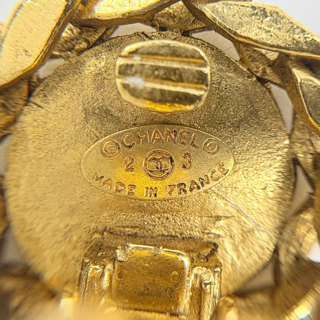 Chanel Earrings CC Logo Rhinestone Gold — view 5