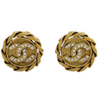 Chanel Earrings CC Logo Rhinestone Gold