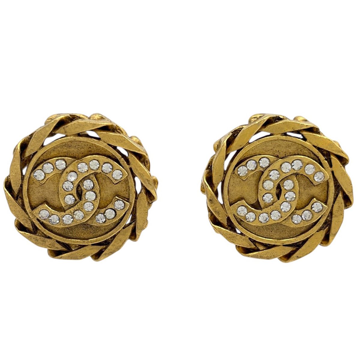 Chanel Earrings CC Logo Rhinestone Gold