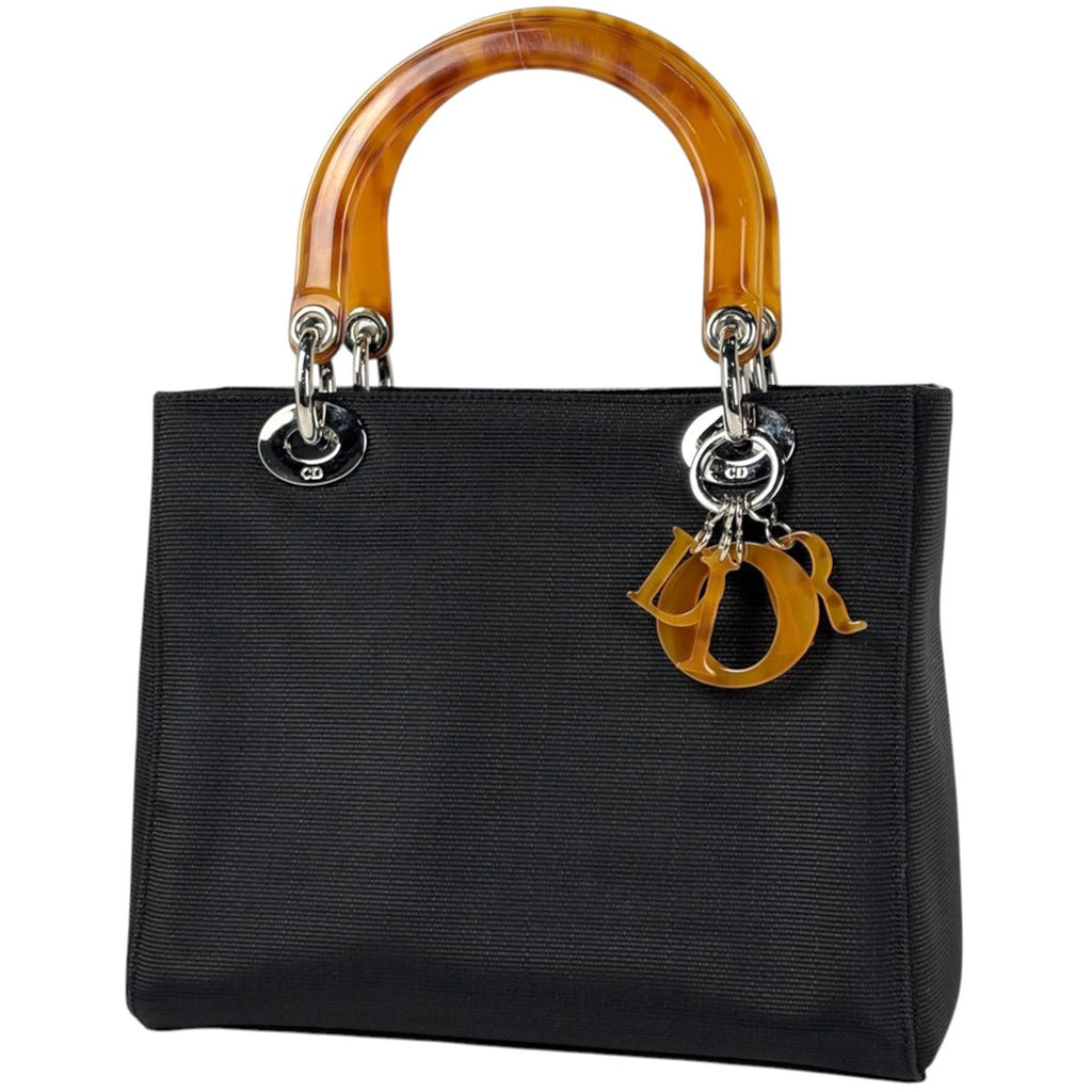 Dior Handbag Lady Cannage 2-Way Canvas Black