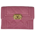 Chanel Trifold Wallet CC Logo Boy Small Caviar Leather Pink