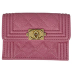 Chanel Trifold Wallet CC Logo Boy Small Caviar Leather Pink