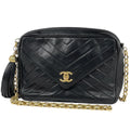 Chanel Shoulder Bag CC Logo Tassel Leather Black