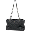 Chanel Tote CC Logo Quilted 2-Way Drawstring Leather Black
