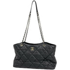 Chanel Tote CC Logo Quilted 2-Way Drawstring Leather Black